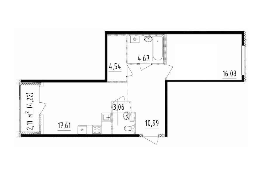 1-комнатная квартира 56.95 м², 1/14 эт., ЖК «Чёрная речка»